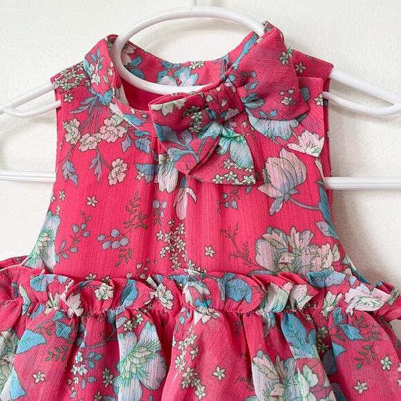 Janie and Jack Pint Tart Floral Tiered Ruffle Dress 2T Spring Easter Bow - Picture 2 of 11